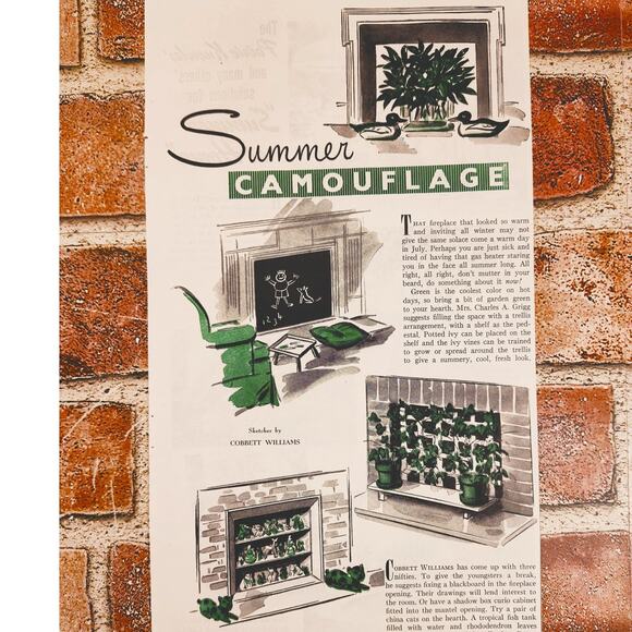 1944 "Summer Camouflage" for Fireplaces - Vtg Print Article by Cobbett Williams‎ - Picture 1 of 7
